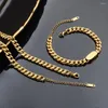 Kedjor Chanfar Fashion Hip-Hop Gold Color Curb Cuban Link Chain rostfritt stålhalsband för män och kvinnor armbandsmycken