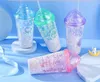 Tumblers Creative Small Fresh Summer Household Double-layer Plastic Water-proof Food-grade Straw Fashion Colorful Ice Cup Birthday Gifts