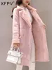 Mezclas de lana para mujer XFPV Abrigo largo de lana de piel de cordero rosa claro Manga de cachemira engrosada de Corea Ajuste suelto Moda para mujer Invierno 2023 SM4120 231031