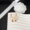 مصمم رسائل Doubel Letters الفاخرة Dangle Stud Brand أقراط طويلة Retro Vintage Copper Women Crystal Crystal Ear Rings Party Party Jewelry Association