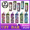 Oryginalny Uzy Bar 8000 Puffs 8000 jednorazowe e-papierosy doładowalne Vape Pen Device 8k Puff 8000 1100 ml 14 ml Waporyzatory z cewki z siatką z smyczką 0% 2% 3% 5%