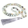 Colares pendentes Charme Tassel Tassel Notted Collection for Men Women Bohemian 8mm Natural Amazonite Buda Buda Mala Moda Jóias de Yoga