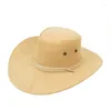 ベレー帽Big Brim Solid Color Autdoor Sun Protection Men Cowboy Hat Spring Autumn Shade Unisex Jazz Beach Cap