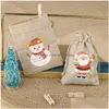 Present Wrap Gift Wrap 10st/Lot Christmas Linen Flax DString Bag Santa Claus Snowman Print Year Party Candy Gifts Packaging Pouches Drop DHSDP