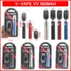 V-VAPE LO Pré-aqueça VV Bateria Kits de cigarros eletrônicos 650mAh Tensão variável com carregador USB para cartucho de pré-aquecimento de óleo grosso de cera 510
