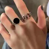 Cluster Rings Korea Punk Round Hollow Out Ring 1pcs Personality Temperament Zircon Silver Color Geometric For Women Fashion Goth Jewelry