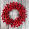 Декоративные цветы Ян Рождественский венок с красными ягодами для входной двери на улице Рождество ручной работы Искусственные ягоды Холли Зимний домашний декор стен