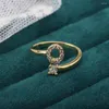 Cluster Rings Adjustable A-Z Initial Letter Zircon Ring Gold Color Copper Alloy Opening Finger For Female Party Jewelry Gift