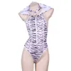 Ani Animal Swimsuit Party Girl Белый тигр Боди Купальники для женщин с капюшоном Pamas Нижнее белье Костюмы Костюмы для косплея