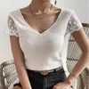 Women's Blouses Women'S Lace Shirts Slim Solid Short Sleeved Vest Tops Simple Bodycon Korean Office Camisas Blusas Oversize Roupa Femini