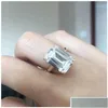 Кольца-кольца Кольца-кольца 2021 Модные женские украшения из стерлингового серебра 925 пробы Классическое обручальное кольцо с бриллиантом изумрудной огранки Прямая доставка Jewelr Dhu8S