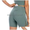 Pantaloncini da yoga da donna Pantaloni Fitness Corsa da strada Estate Splicing netto Sensazione di nudo fuori Vita alta Traspirante Vendita Consegna di goccia Dh8Yo