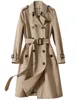 مصممة النساء الخارجيات القصير الجديد الربيع فال الخندق البريطاني في منتصف الطول مع معطف طية طية مربوطة