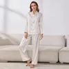 Women's Sleepwear Women Nightwear Grid Stripe Luxury Ice Silk Pajamas 2 Piece Set Long Sleeve Soft Female Homewear Lingerie Trousers Pjs