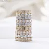 Lustre Unique Wedding Eternity Band 925 Silber 14k Gold Lünette Set 3x5mm Smaragdschliff Ovaler Moissanit-Ring für Frauen