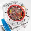 APF 44 mm Aet Remould A3126 Chronographe automatique Montre pour homme Boîtier en matériau composite transparent Cadran rouge Bracelet en caoutchouc blanc Super Version Reloj Hombre Puretime D4