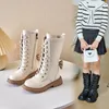 Boots British Style Girls High 2023 Versatile Autumn And Winter Kids Soft Sole Sweet Simple Non-slip Back Bow Princess