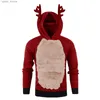Erkek Hoodies Sweatshirts Erkek Sonbahar Kış Kış Noel Hoody 3d Ceket Noel Elk Külkü Sweatshirt Harajuku Hoody Ren Geyik Tüy kapüşmeli bluz üst L231101