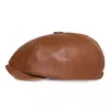 Береты Мужская кожаная плоская восьмиугольная шляпа в британском стиле ретро, весенне-осенний берет для отдыха на открытом воздухе, кепка из искусственной кожи, мужская кепка художника Gorras 231031