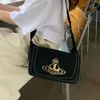 24SS Designer Viviene Westwoods Sac en toile de l'impératrice douairière japonaise Sac de facteur classique Saturn Metal Tide Sac à bandoulière pour hommes et femmes