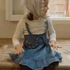 Kız Elbiseler Çocuk Giyim Kızları Strap Etek 2023 Sonbahar Şık Kore tarzı fırfırlı tatlı balık kuyruğu yumuşak denim