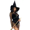 Ani Halloween Carnaval Nuit Magie Académie Sorcière Noire Horro Uniforme Femmes Dentelle Maille Body Chapeau Licou Ceinture Cosplay Costumes cosplay