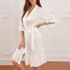 Kobieta w lecie Summer Prywatne seksowne piżamie PaJamas Ruffled Imitation Silk Nightdress Lots Cuff Cuff Cuff Cuff Bride Srabe Wedding Nightgown