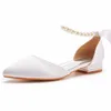 Mode blanc ivoire perles mariage chaussures de mariée bout pointu confortable talon bas femmes chaussures nœud sangle élégante femme bal sandales plat CL2864