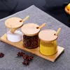 Storage Bottles Condiment Jars With Lids And Spoons Set Of 3 Spice Kitchen Transparent Salt Pepper Containers