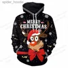 Męskie bluzy bluzy Święty Mikołaj Claus 3D Drukuj Bluza Mężczyźni Kobiety moda Bożego Narodzenia Bluzy Dzieci Hip Hop Bluzy Bluzy Świąteczne jelenie luksus L231101