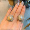 Anéis de cluster branco pérola conjunto zircon aberto ajustável casal anel moda floco de neve girassol para mulheres jóias presente gota