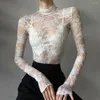 Kvinnors blusar Temperament Slim Fit Shirts Sexig perspektiv Lace Top Lightweight Crochet Flower Sunscreen Blus