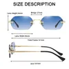 Солнцезащитные очки в оправе без оправы, прямоугольные, маленькие мужские очки, металлические, золотые, многоугольные, синие оттенки, UV400, безрамные 231101