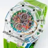 APF 44 mm aet remould a3126 automatyczny chronograf męski zegarek przezroczysty materiał kompozytowy kolorowy wybieranie zielonej gumowej wersja super wersja reloj hombre puretime b2