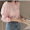 Blouses pour femmes Corée Chic Tops Blusas Japon Style Élégant 2023 Mignon Preppy Filles Bouton Rose Chemises Blanches Rétro Flhjlwoc Mode Femmes