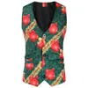 Men's Vests QJ CINGA Green Sleeveless Printed Vest Coat Single Breasted V-neck Christmas Fashion Casual Men Waistcoat 230331