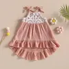 Vestidos de menina 0-5 anos crianças meninas vestido de verão bebê amarrar alças sem mangas rendas babados plissados roupas casuais de criança