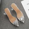 Sandaler Summer Transparenta High Heels Sandaler Kvinnor Sexig slip-på-spetsiga tåpumpar Skor Fashion Comfort Silver Women Party Sandaler 230322