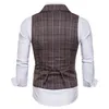 Men's Vests Mens Casual Business Men Suit Male Lattice Waistcoat Fashion Sleeveless Smart Top Grey Blue 230331