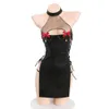 Ani Women Bow Bell Cheongsam Leather Dress Uniform Costume Halloween Demon Vampire Outfit Cosplay cosplay