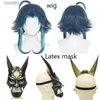 Anime-kostuums Spel Genshin Impact Xiao Cosplay Kom Cosplay Anime Xiao Genshin Volledige set Xiao Pruikmasker Tattoo Sticker voor Halloween-outfitsL231101