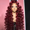 180 Density 99J Burgundy Loose Deep Wave Wigs Glueless 13x4 Lace Frontal Human Hair Wigs for Women Wine Red Synthetic Lace Closure Wig