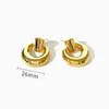 Stud Earrings High Quality Classic 14K Real Gold Color Plated Glossy Circle For Women Round Geometric Woman Jewelry