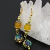 Boucles d'oreilles pendantes Style bohémien, couleur or, cloisonné élégant, Jades jaune, goutte longue pour femmes, cadeau romantique, bijoux B2621