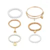 Charm Bracelets 6 Piece/set Vintage Bracelet Boho Golden Jewelry Ornament Pearl Hand Link Multilayer Stretch Luxury Set