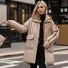 Mulheres para baixo parkas 2023 inverno jaqueta de algodão feminino solto engrossar quente falso casaco de duas peças longo senhoras zíper 231031