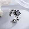 Cluster Rings TULX Delicate Silver Color Vintage Ring For Women Elegant Inlaid Black Zircon Stones Wedding Engagement Jewelry