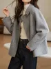 Tvådelad klänning avslappnade jackor för kvinnor 2023 Autumn and Winter Fashion Slim Coat Solid Polo Collar Vintage Tweed Jacket 231031