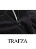 Frauenhosen TRAFZA 2023 Weibliche Mode Lässig Lange Schwarze Mitte Taille Gefaltete Taschen Knöpfe Reißverschluss Herbst Breites Bein Frau Trendy