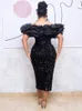 Party Dresses Women Classy Off Shoulder Black Sequin Dress Backless Ruffles Trim Velvet Glitter BodyCon Club Wedding Guest Gown Gown